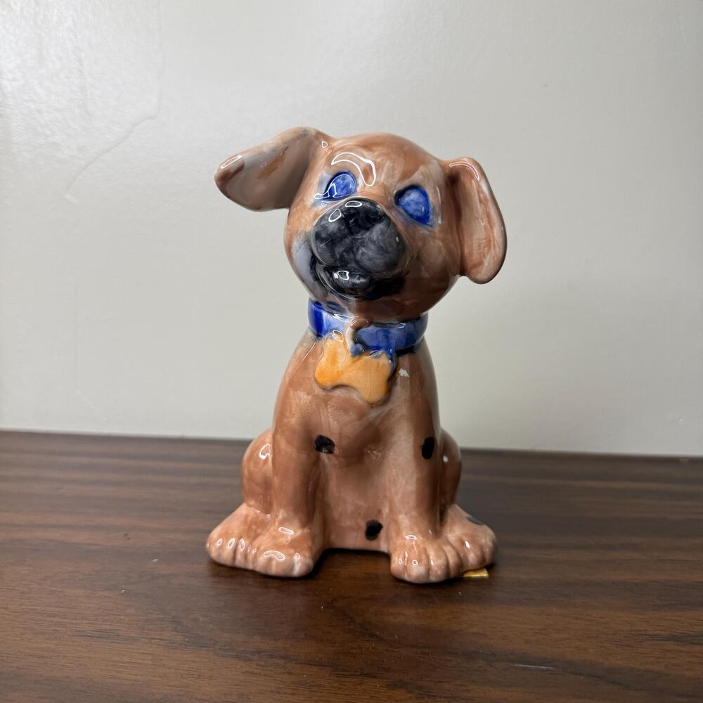Vintage Piggy Bank Dog Puppy Ceramic Figurine